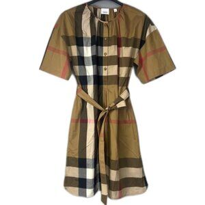 Burberry Gretton Mid-length Cotton Dress Taupe Brown Check US08 8084311